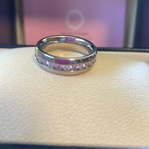 New Stainless Steel eternity band with pink and clear stones size 7